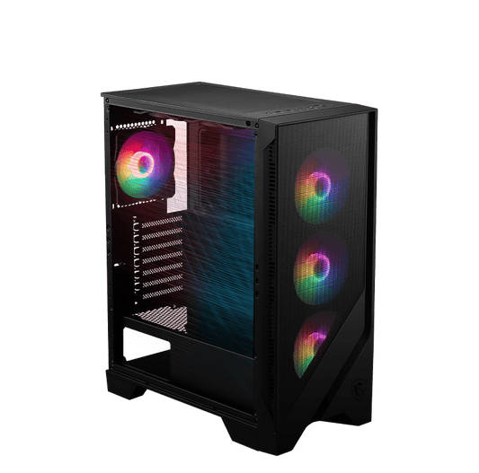 Vista frontal del Case MSI MAG FORGE 120A con diseño de alto flujo de aire